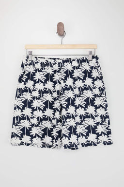 Ekru Regular Kesim Palmiye Desenli Pamuklu T-shirt-Sort Pijama Tak?m? TMNSS26PT00023