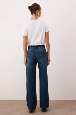 Koyu Mavi Yuksek Bel Wide Leg Jeans TWOAW26JE00253 - Trendyolmilla фото 4