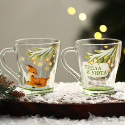 Кружки новогодние стеклянные Тепла и уюта!, 2 шт. по 300 мл - Дорого внимание фото 8