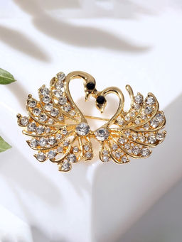 Брошь Лебединая пара, белая в золоте