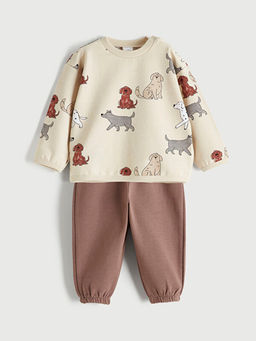 Bask?l? Erkek Bebek Sweatshirt ve E?ofman Alt?