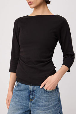 Siyah Dantel Detayl_ Fitted Kay_k Yaka Truvakar Kol Pamuklu Esnek _rme T-Shirt TWOAW27TS00003 - Trendyolmilla фото 3
