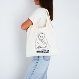 Сумка мешок Котик, 40 х 35см, бежевая - NAZAMOK KIDS фото 3