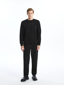 Bisiklet Yaka Bask?l? Erkek Kal?n Sweatshirt
