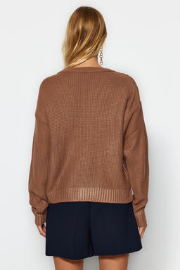 Kahverengi Varak Bask?l? Triko Kazak TWOAW24KZ00969