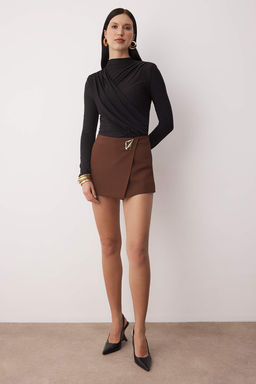 Siyah Duz Dik Yaka Uzun Orme Sandy Party Bluz TPRAW26BZ00020