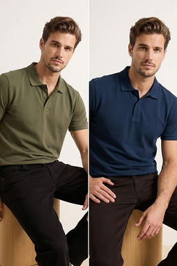 Lacivert-Haki Regular Fit 2li Paket Polo Yaka T-shirt TMNSS26PO00025
