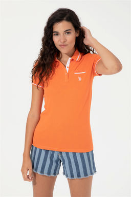 Женская оранжевая футболка с воротником-поло Неожиданная скидка в корзине - U.s. polo assn фото 3