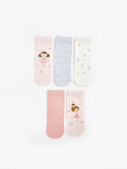 Bask?l? K?z Bebek Soket ?orap 5li