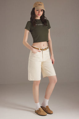 TRENDYOLMILLA Ekru Normal Bel Denim Bermuda TWOSS25SR00113 фото 3