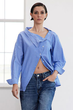 Limited Edition Pembe Yaka Detayl? Cizgili Dokuma Gomlek TWOAW25GO00065