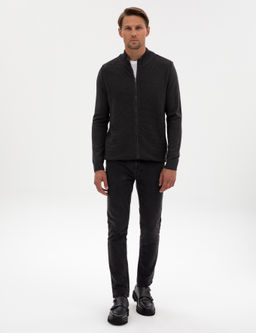 Koyu Antrasit Melanj Slim Fit Fermuarl_ Triko H_rka