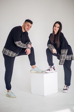 302 Костюм комбинированный, черный/хаки клетка - Knitka wear фото 2