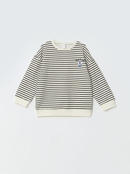 Bisiklet Yaka ?izgili Erkek ?ocuk Kal?n Sweatshirt