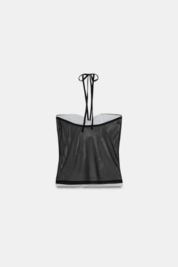 TOP HALTER TUL FLOR / Negro