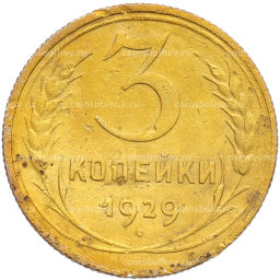 Монета 3 копейки 1929 года