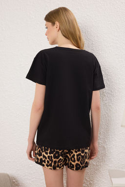 Trendyolmilla Siyah Leopar Desenli Sortlu Orme Pijama Tak?m? THMSS25PT00362 фото 4