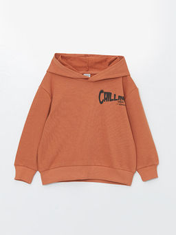 Bask?l? Uzun Kollu Erkek ?ocuk Hoodie