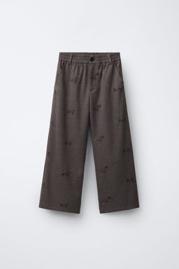 SOFT EMBROIDERED FLORAL WIDE-LEG TROUSERS