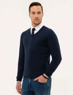Lacivert Slim Fit V Yaka Basic Triko Kazak - Pierre cardin фото 3