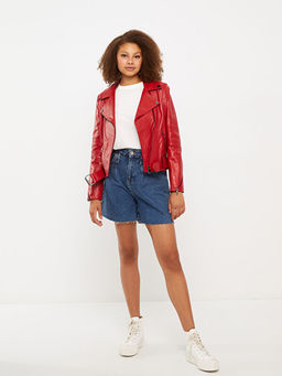 Ceket Yaka D?z Uzun Kollu Kad?n Deri Mont - Waikiki фото 3