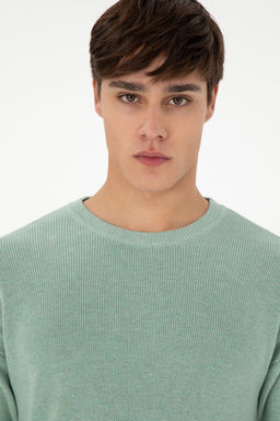 Erkek Regular Fit Bisiklet Yaka Ye_il Melanj Basic Kazak - U.s. polo assn фото 2