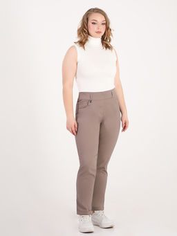 Брюки больших размеров летние женские укороченные коричневые - Almond фото 2