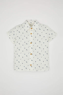 Расклешенная рубашка из поплина с короткими рукавами для маленьких мальчиков