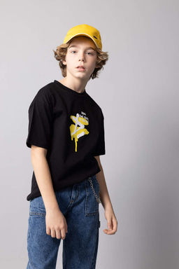 Футболка оверсайз с круглым вырезом на спине и короткими рукавами с принтом для мальчиков - Defacto фото 3