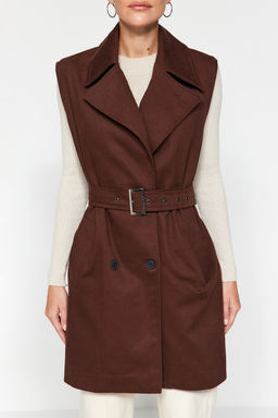 Kahverengi Oversize Kemerli Trenckot Yelek TWOAW24YE00084 - Trendyolmilla фото 4