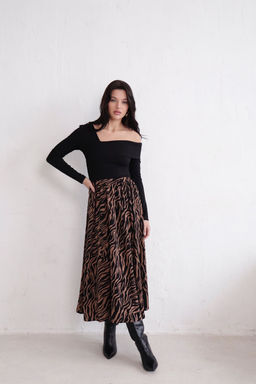 11321 Юбка А-силуэта кофейно-чёрная