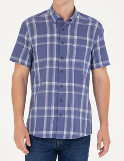 Рубашка Pierre Cardin Regular Fit темно-синяя с коротким рукавом