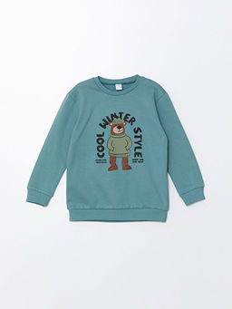 Bisiklet Yaka Uzun Kollu Bask?l? Erkek Bebek Sweatshirt
