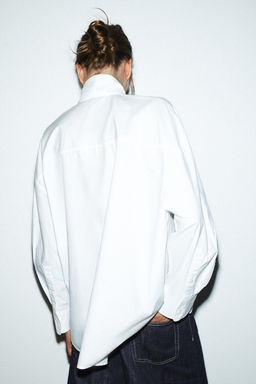 OVERSIZE POPLIN SHIRT WITH LACE-TRIMMED TIE