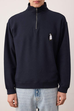 Lacivert Yeni Oversize/Genis Kesim Penguen Nak?sl? Dokulu Dik Yaka Sweatshirt TMNAW26SW00014 - Trendyolmilla фото 15