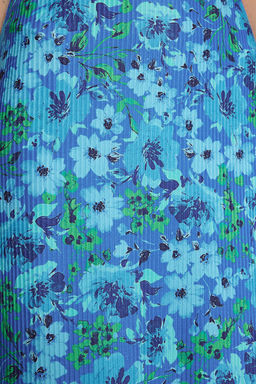 Mavi S?rt Detayl? Cicek Bask?l? Bodycone/Vucuda Oturan Midi Esnek Orme Kalem Elbise TWOSS23EL02311 - Trendyolmilla фото 3