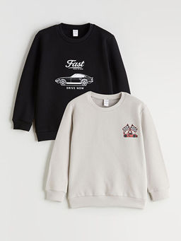 Araba Bask?l? Erkek ?ocuk Sweatshirt 2li
