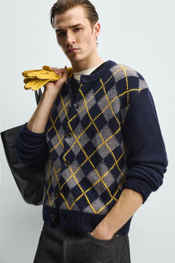 100% WOOL ARGYLE CARDIGAN - Zara фото 6