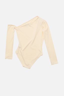 Ekru Asimetrik Yaka Uzun Kollu Esnek C?tc?tl? Orme Body TWOAW22BD0080