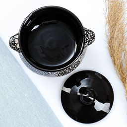 Горшочек для запекания Борисовская керамика «Мрамор», 650 мл, 12.5×12.5 см, чёрный