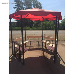 Беседка для дачи «Семейная», 2.5×2.5×2.35 м, металл, 5 скамей, с красным тентом