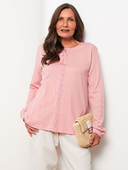 Ba?lamal? Yaka Nak??l? Uzun Kollu Kad?n Ti??rt