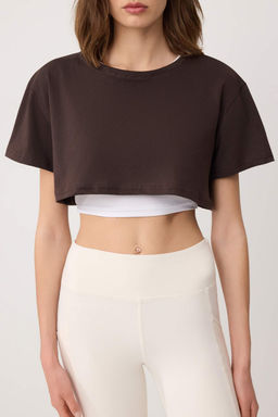 TRENDYOLMILLA Siyah Beyaz %100 Pamuklu 2 Katmanl? Reflektor Bask?l? Crop Orme Spor T-Shirt THMSS24TS00001 фото 26