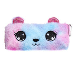 Пенал школьный меховой на молнии Calligrata «Мишка», пушистый, с ушками, МИКС