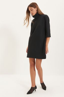 Antrasit Bal?kc? Yaka Shift/Duz Mini Selanik Uzun Kollu Orme Elbise TWOAW20EL1110