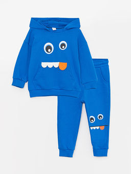 Bask?l? Uzun Kollu Erkek Bebek Hoodie ve E?ofman Alt? 2li Tak?m