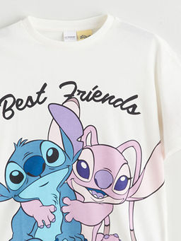 Bisiklet Yaka Stitch ve Angel Bask?l? K?z ?ocuk Ti??rt