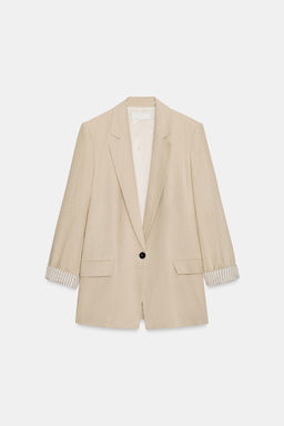 BLAZER CON LINO MANGA REMANGADA / Beige claro - Zara фото 5