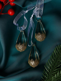 Цена за 2 шт. Ёлочные игрушки 3 шт. Зимнее волшебство. Льдинка капельки грани, 4.52.5 см, прозрачно-золотой  фото 9