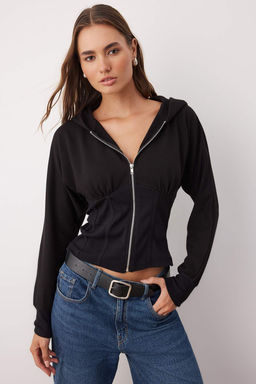 Siyah Fermuarl? Kapusonlu Belden Oturmal? Esnek Orme Sweatshirt TWOAW26SW00012